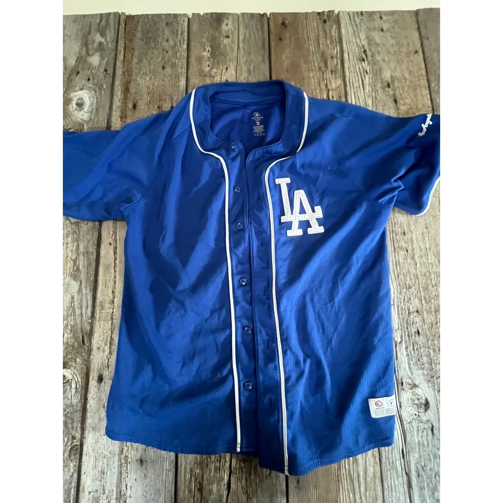 True Fan Los Angeles Dodgers Baseball Jersey XL Royal Blue Button Up MLB Mesh